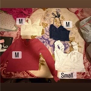 Mixed Women's Tops Bundle - Pink Sweater, White & Navy Crop Tops